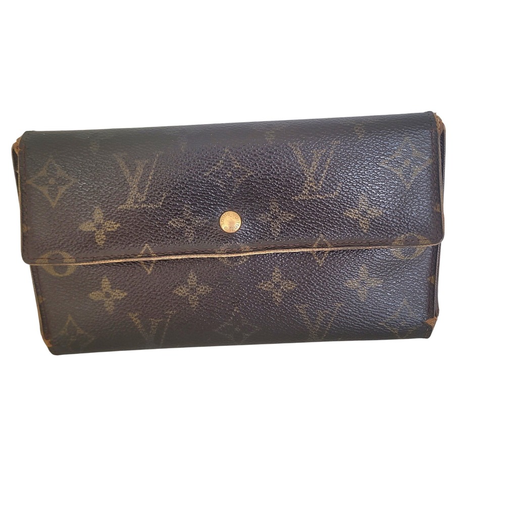 Louis Vuitton Monogram Canvas Long Wallet Brown Leather France TH0064 Fair